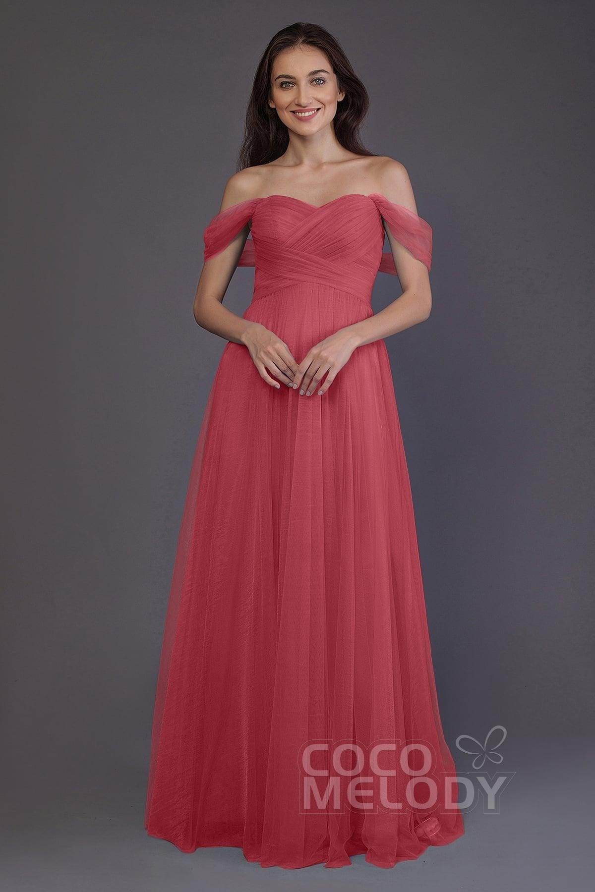 Sheath-Column Floor Length Tulle Bridesmaid Dress PR3512 - COCOMELODY